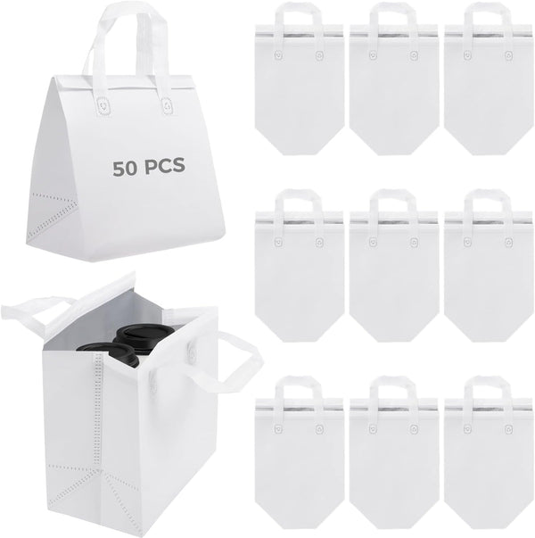 OMISTAR 50 PCS Insulated Take Away Bags, 9.5"x6"x9.5" Thermal Containers - Commercial