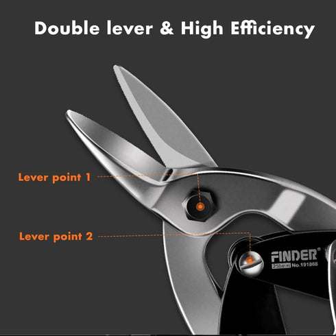 Finder 12" Aviation Snips, Long Straight Cut Tin Snips with CR-V Blade & Comfortable Grip for Metal Cutting