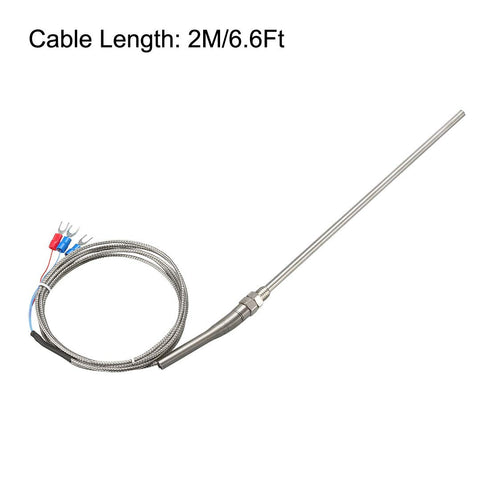 uxcell PT100 Thermocouple Temperature Sensors, 5mmx200mm Probe with 2M/6.6Ft Wire