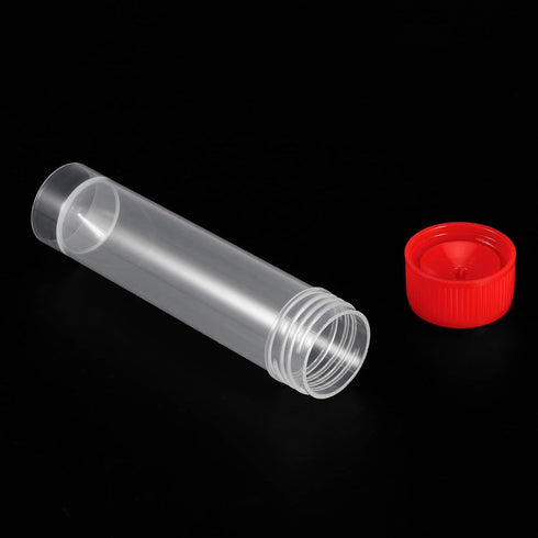 PATIKIL 30mL Plastic Test Tubes, 20 Pack Screw Cap Vial Container Storage for Lab Laboratory Science, Red Clear