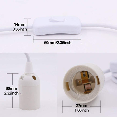 Swpeet 4 E26 10.86 Inch Pcs Hanging Lantern Cord with On/Off Switch, Light Socket with Extension Cord Cable, White