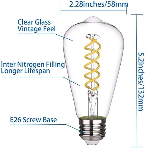 Dimmable Vintage LED Edison Bulbs, 6W Equivalent 60W, 600lm Daylight 5000K ST58 Antique E26 Clear Glass