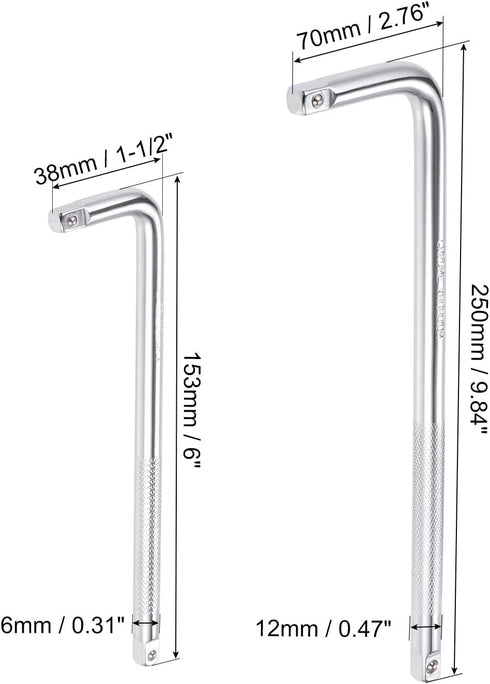 uxcell 1/4" & 3/8" Drive Socket Breaker Set, L Shape Extension Bar Wrench, CR-V by uxcell