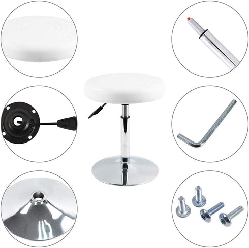FURWOO Adjustable Height PU Leather Round Stool - Small White Office Chair