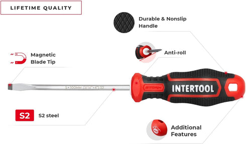 INTERTOOL 4-Piece Magnetic Screwdriver Set, Phillips & Flat Head, S2 Steel, Premium Grip Handles, Rust Resistant, General Purpose Repair Kit VT08-3434 by INTERTOOL