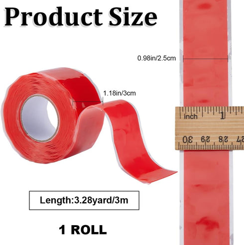 GORGECRAFT Waterproof Repair Sealing Insulation Tape, 3m x 25mm, Red, Multi-Purpose Silicone for Emergency Plumbing