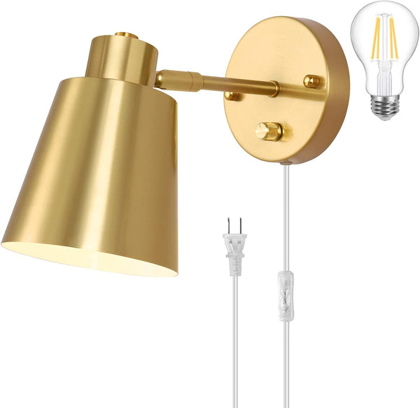 VATONI Dimmable Wall Sconce, Plug in Wall Sconce Adjustable Angle Wall Lights with
