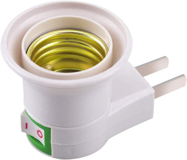 E27 Lamp Socket Adapter with Switch, Plastic Standard Screw-in Socket Outlet Converter (2 packs)