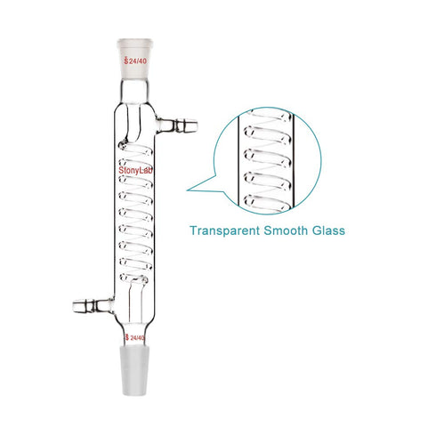 StonyLab Borosilicate Glass Graham Condenser, 200mm Jacket Length, 24/40 Joint Lab Glass