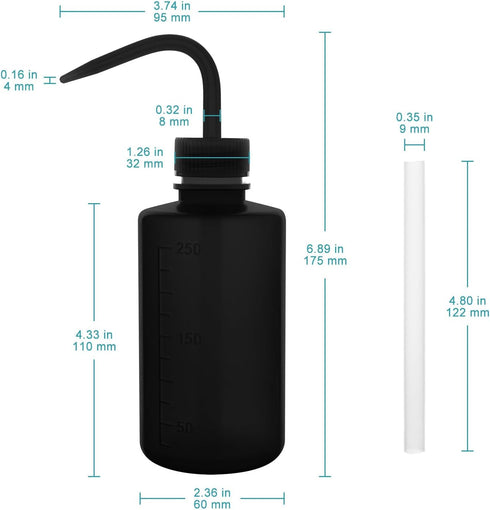 stonylab LDPE Chemical Wash Bottle, 2-Pack Watering Tool Safety Black Plastic Squeeze Bottle Lab Rinse Bottle with Scale Labels and Narrow Mouth Squirt Bottle, 250 ml (8 oz) by stonylab