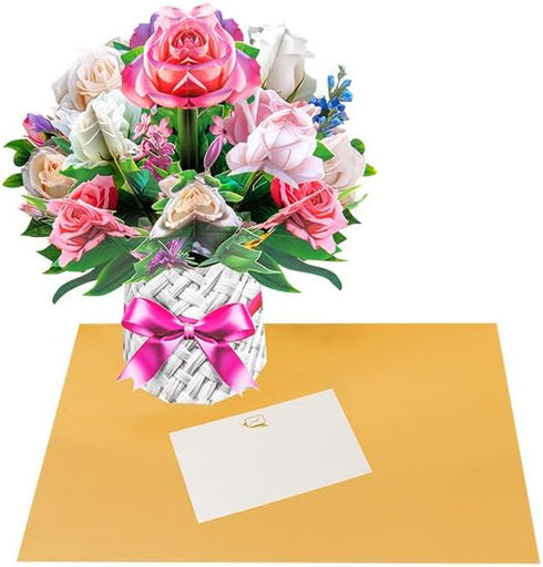 TRYUEN 3D Flower Pop Up Greeting Cards, Flower Bouquet Card for Mother's Day Birthday Valentine's Day Graduation