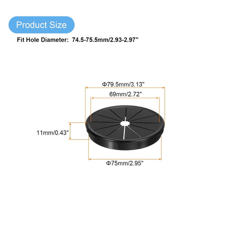 1Pcs Grommet Grommet 2.95"(75mm) Grommet uxcell Desk Black, Snap Bushing with Shutter for Holes with Mounting, Round