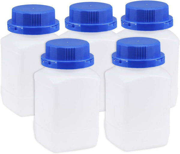 uxcell 5pcs Plastic Lab Chemical Reagent Bottle 500ml/16.9oz Wide Mouth Liquid Storage Container
