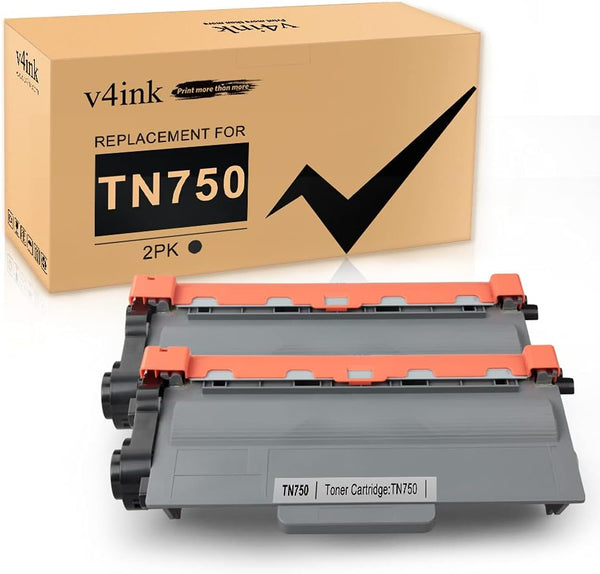 v4ink 2-Pack High Yield Toner Cartridge Replacement for Brother TN-750 TN-720, Compatible with HL & MFC Printers
