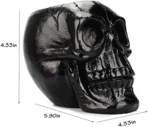 Skull Pen Holder and Makeup Brush Holder, Halloween Skull Storage Box for Office Desk, Green Plant Pot (Black)