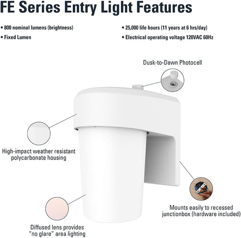 1-Light HALO FE White LED Outdoor Lantern Sconce with Dusk to Dawn