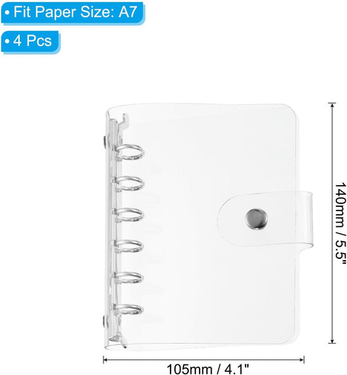 PATIKIL A7 Clear Binder Cover - 4Pcs Soft PVC Loose Leaf Binder Protector with Snap Button Closure, 6 Ring for DIY
