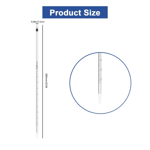ONiLAB 2ml Glass Graduated Pipette, Tolerance ±0.025ml, 10 pcs for Liquid Transfer in Lab