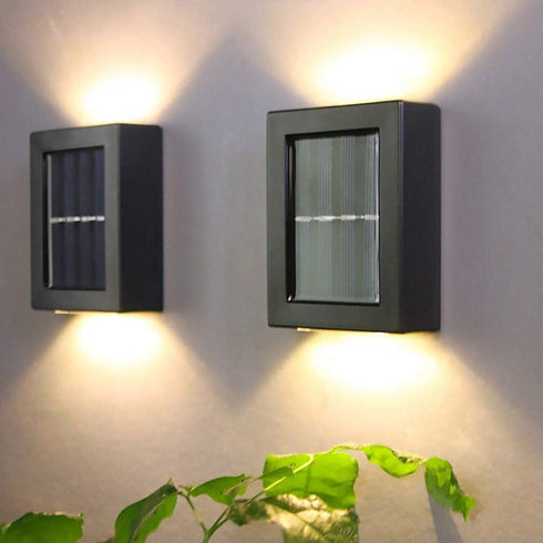 CALIDAKA 2 Pack LED Solar Wall Light - Up and Down Outdoor Security Lamps, IP65 Waterproof for Home Garden