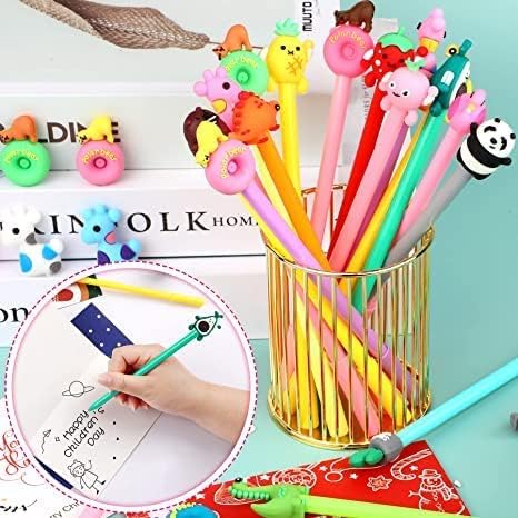 SANNIX 20 Pieces Cartoon Cute Gel Ink Rollerball Pens Bulk, Assorted Styles, Novelty Writing Pen for Kids, School,