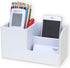KINGFOM White Desk Organizer Caddy - Multi-function Pu Leather Storage Box for Office Supplies, Pens, Cell Phone,