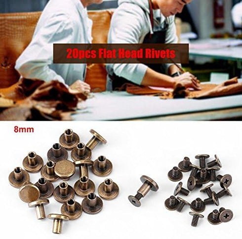 20pcs Metal Rivet Flat Head Copper Brass Screws Nuts Nails for Leather Accessories (8mm)