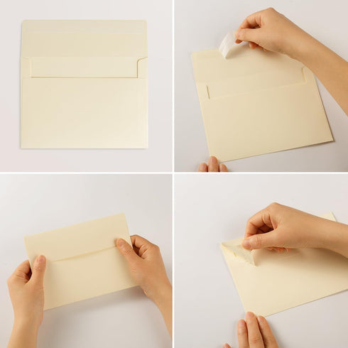 Wishop 100 Pack Cream A7 Self-Adhesive Envelopes for Invitations, 5x7 Greeting Cards (5.24 x 7.21 Inches)