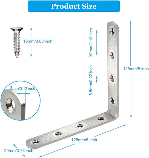 8 5 5 inch Pcs Stainless Steel L Bracket x Heavy Duty Solid Shelf Support Corner Brace, Metal Joint Right Angle Brace