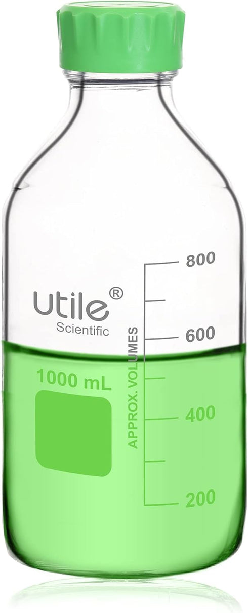 Utile 1000ml (33.8oz) Lab Media Bottle, 3.3 Borosilicate Glass Storage Bottle with Lid, PP Material