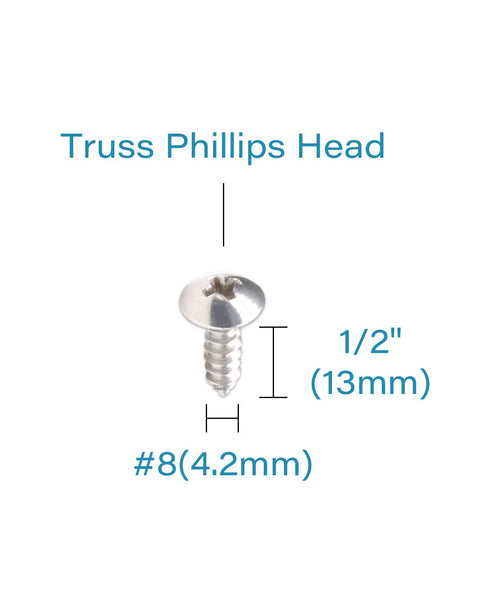 100Pcs #8 x 1/2" Truss Head Phillips Wood Screws, Heavy Duty 18-8 (304) Stainless Steel Screws