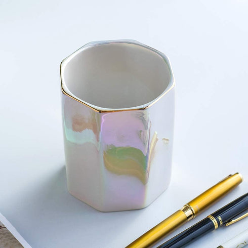 Ceramic Desk Pen Holder Stand, Cute Pencil Cup Pot, Desk Organizer Makeup Brush Holder, Toothbrush Holders (Pearl)