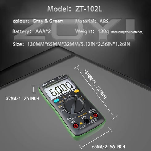 ZT-102L Inductance Meter Multimeter Tester T-RMS 6000 Counts, 60H LCR Meter, AC DC Current Voltage Up to 600A