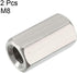 uxcell M8 X 1.25-Pitch 24mm Length 304 Stainless Steel Metric Hex Coupling Nut, 2-Pack