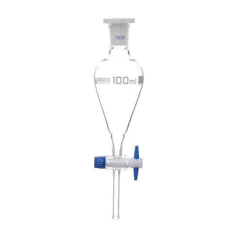 EISCO Squibb Separating Funnel, 100ml - 19/26 Plastic Stopper, PTFE Key Stopcock