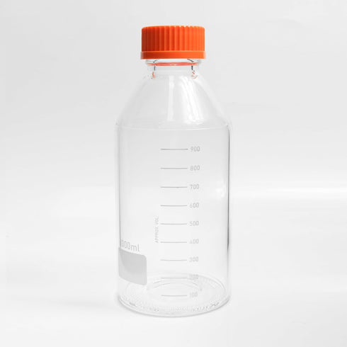 Glass Media Bottle 1000ml, Round Storage Bottles, 3.3 Borosilicate Glass with PP GL45 Screw Cap, 1 Piece