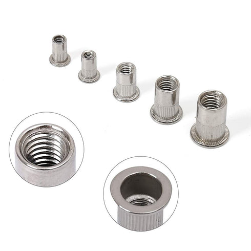 Stainless Steel Rivet Nuts Kit, #8-32, #10-24, 1/4"-20, 5/16"-18, 3/8"-16 Threaded Insert Nutserts