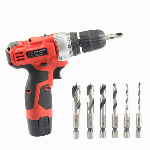 6Pcs Brad Point Drill Bits Stubby Set for Wood | 4241 High Speed Steel Spiral Twist Bit 1/4" Quick Change Hex Shank