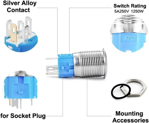 WerFamily Tri-color LED Momentary Push Button Switch, 16mm, 1NO 1NC SPDT ON/OFF Waterproof with Wire Socket Plug