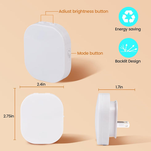 Hiwrolat Dimmable (2 Pack) Plug-in Motion Sensor Night Light, Eye-Caring Warm White Nightlight for Baby & Kids'