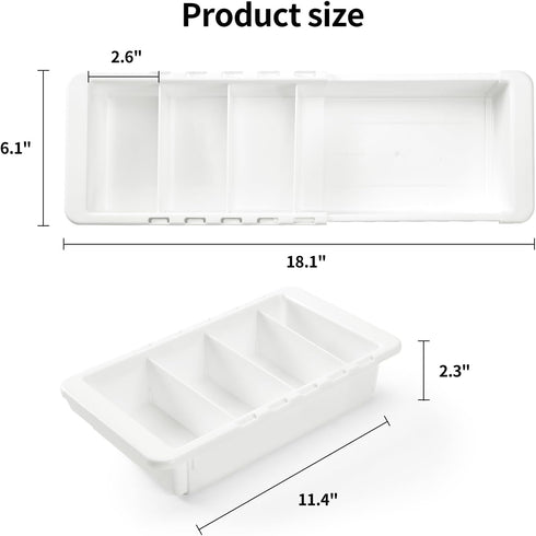 Plastic Drawers Organizer for Office, Bathroom, Kitchen - 1 Layer Expandable Storage Tray, 11.4-18.1 Inches