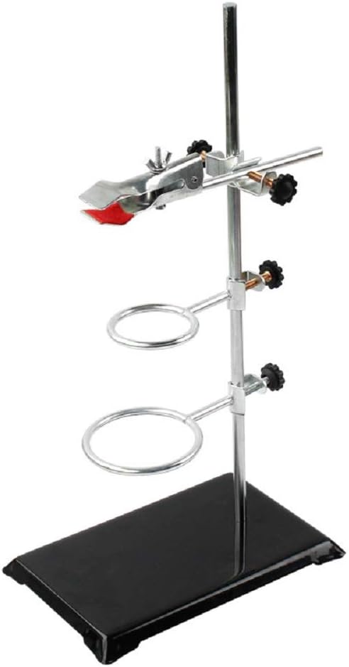 LabZhang Chemistry Laboratory Stand Set with Support Stand, 2 Retort Rings, Rod and Flask Clamp
