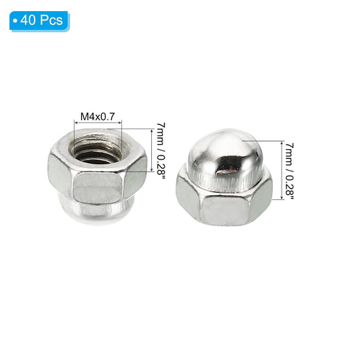 PATIKIL M4x0.7 Acorn Hex Bolt Covers, 40 Pcs Dome Head Carbon Steel Hexagon Decorative Cap Nuts for Home Repair, Industrial Equipment Fasteners, Silver Tone