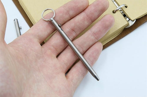 Mini Keychain Titanium Pen, Ultra Light Portable EDC Small Bolt Action Pen, Creative Signature Gadget (Titanium)