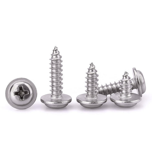 #4 x 3/8" Phillips Pan Washer Head Wood Screws, 304 Stainless Steel, Corrosion Resistant, 100 PCS