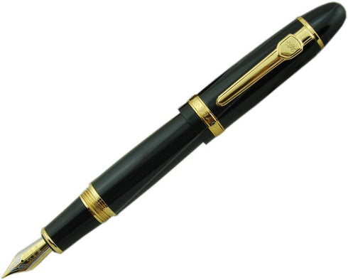 Jinhao 159 Fountain Pen Medium Black Lacquer with Gold Trim, Heavy with Pen Pouch & Refill Ink Converter