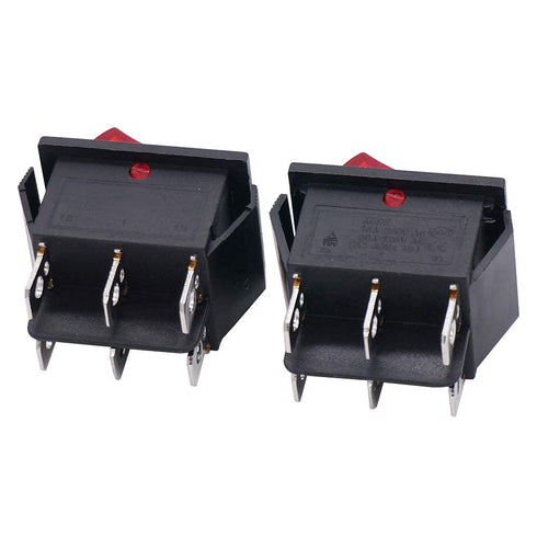 Twidec 2Pcs Rocker Switch 6 Pins 3 Position ON/Off/ON, AC 10A/125V 6A/250V DPDT Red LED Light Illuminated
