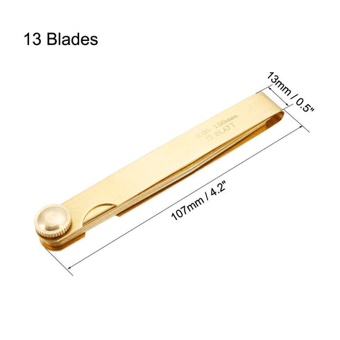 uxcell Metric Thickness Feeler Gauge: 0.05-1mm 13 Blades Brass Measuring Tool for Width Gap