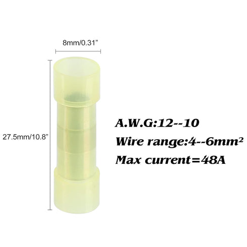 200pcs PA66 Nylon 22-10 AWG Wire Connectors, Electrical Crimp Butt Connector Fully Insulated Splice