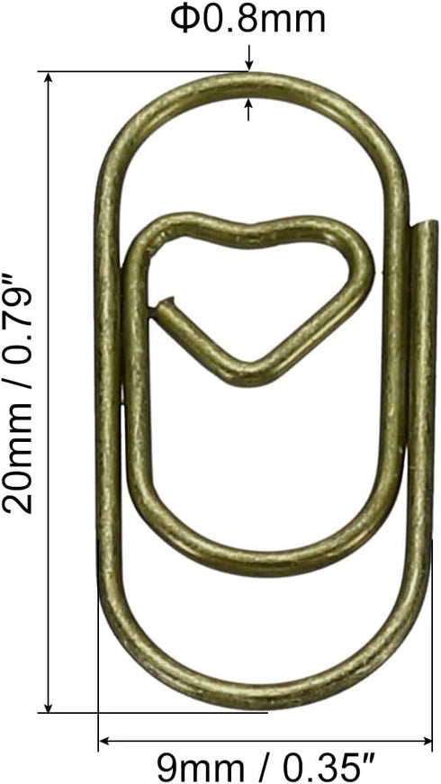 MECCANIXITY Heart-Shaped Paper Clip Fun Clips - Cute Decorative Bookmarks 0.8 Inch Bronze Tone, Pack of 100
