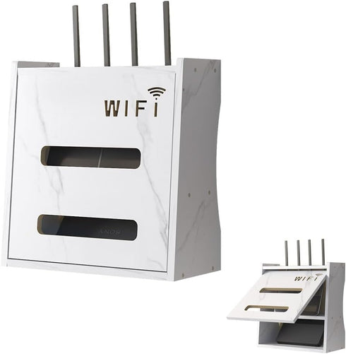 Haiansan Wooden Router Shelf Wall Mount WiFi Router Storage Box, Modem Rack Power